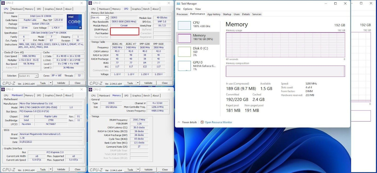 192 GB DDR5 für Mainboards der Intel 700 und 600 Serie.