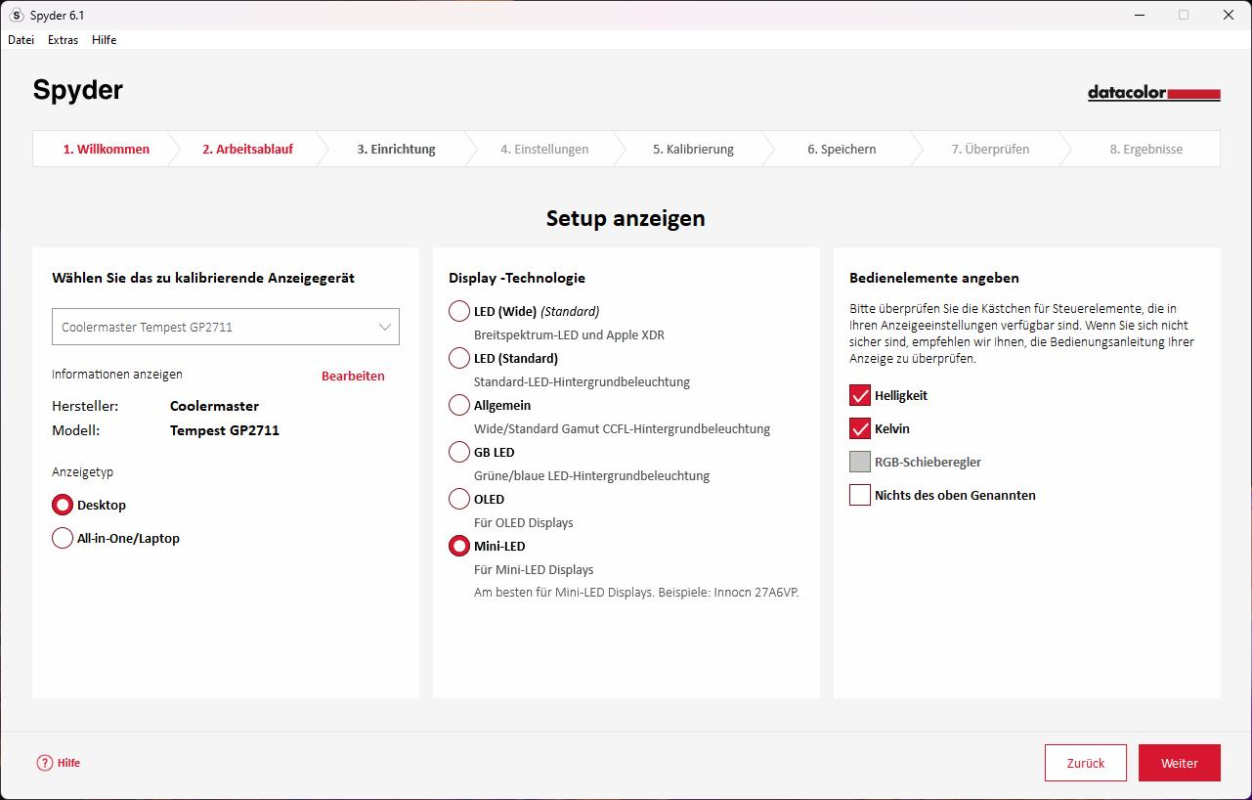 Die Software ermöglicht ein präzises Setup der Testparameter.