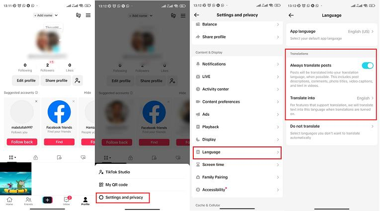 Automatische Übersetzung bei TikTok aktivieren.