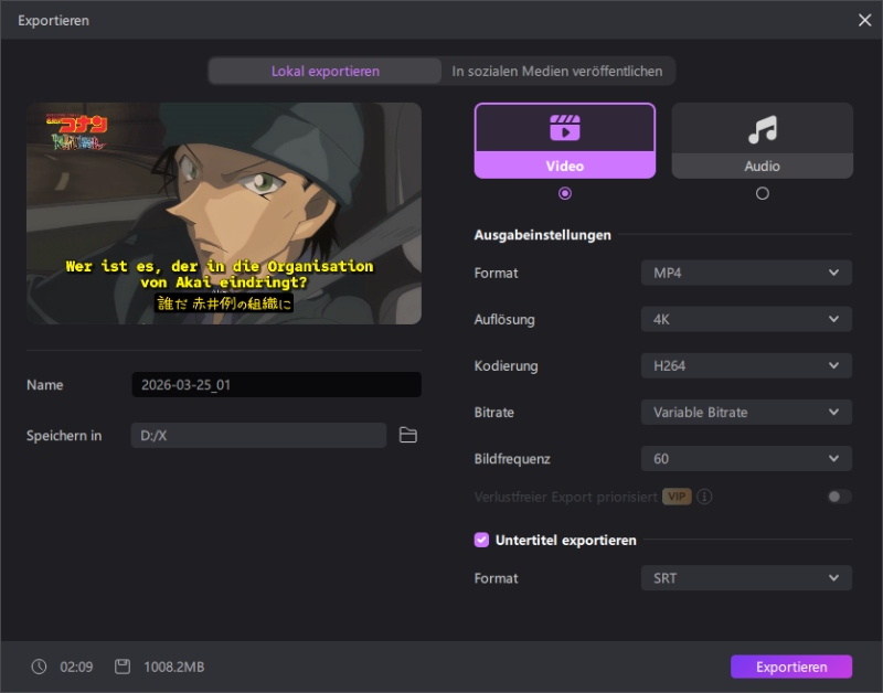 Exportiere anschließend das fertige TikTok Video.
